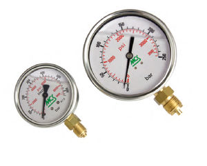 analog pressure gauge / liquid-filled Bourdon tube / process / stainless steel