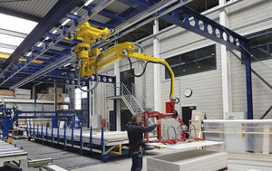 pneumatic manipulator / with suction cup / for panels / for wood