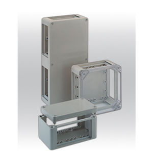 enclosure with flange / rectangular / glass fiber-reinforced polyester / high-resistance