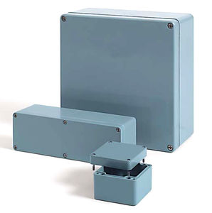 DIN rail enclosure / rectangular / glass fiber-reinforced polyester / screw cover