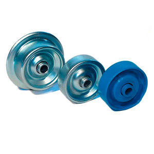 belt-driven conveyor roller / plastic / steel