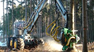 rubber-tired forestry harvester / aerial crane