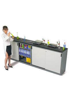 storage cabinet / floor-mounted / sliding door / with compartments