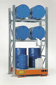 storage warehouse shelving / for medium loads / for drums with retention tank / adjustable