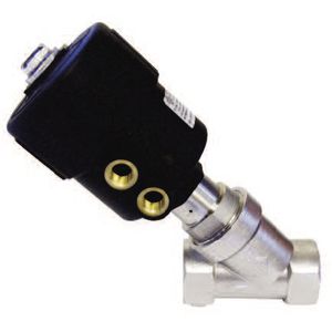 pneumatically-operated valve / for hot water / angle seat / 2/2-way