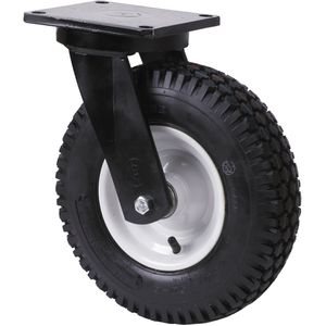 swivel caster / base plate / with pneumatic tire / pressed steel