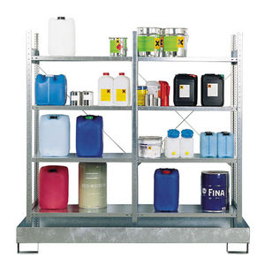 storage warehouse shelving / for medium loads / for drums with retention tank / adjustable