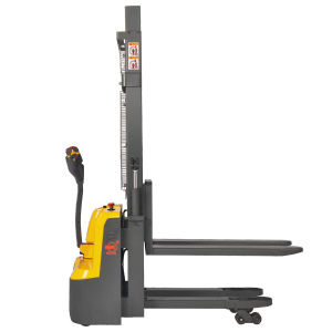 electric stacker truck / walk-behind / for warehouses / double-pallet