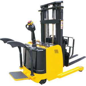 electric stacker truck / with rider platform / for warehouses / narrow-aisle