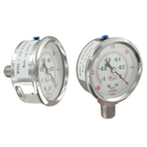 dial pressure gauge / liquid-filled Bourdon tube / process / stainless steel