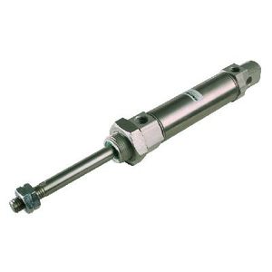 pneumatic cylinder / with piston rod / single-acting / round