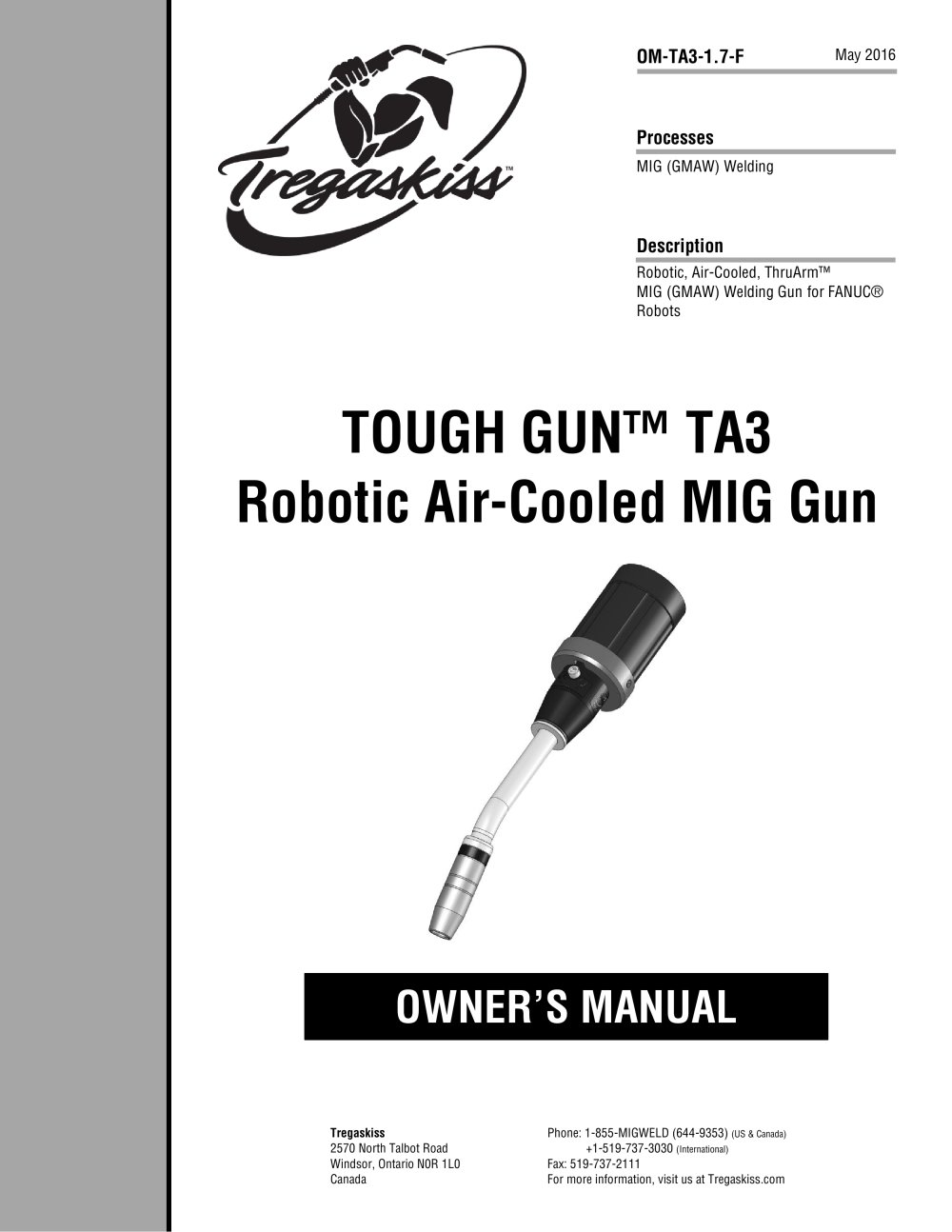 TOUGH GUN TA3 Robotic Air-Cooled MIG Guns for FANUC Robots Owner's Manual - 1 / 24 Pages