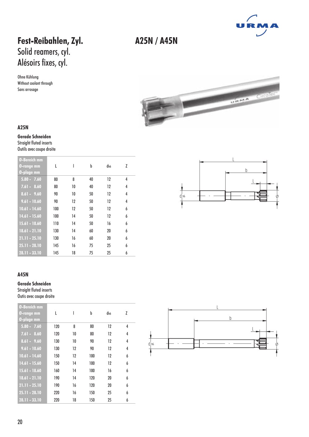 Solid reamers, cyl - Urma