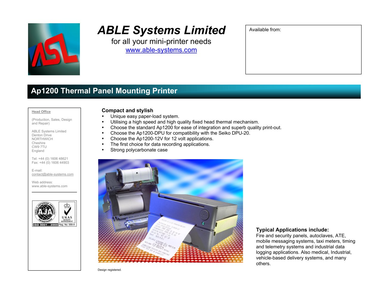 AP1200 Easy Load Thermal Panel Printer. - ABLE Systems