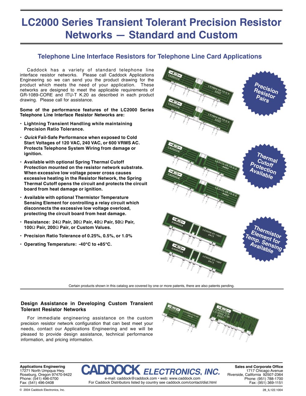 LC2000 Series Transient Tolerant Precision Resistor Networks - Custom and Standard - Caddock Electronics