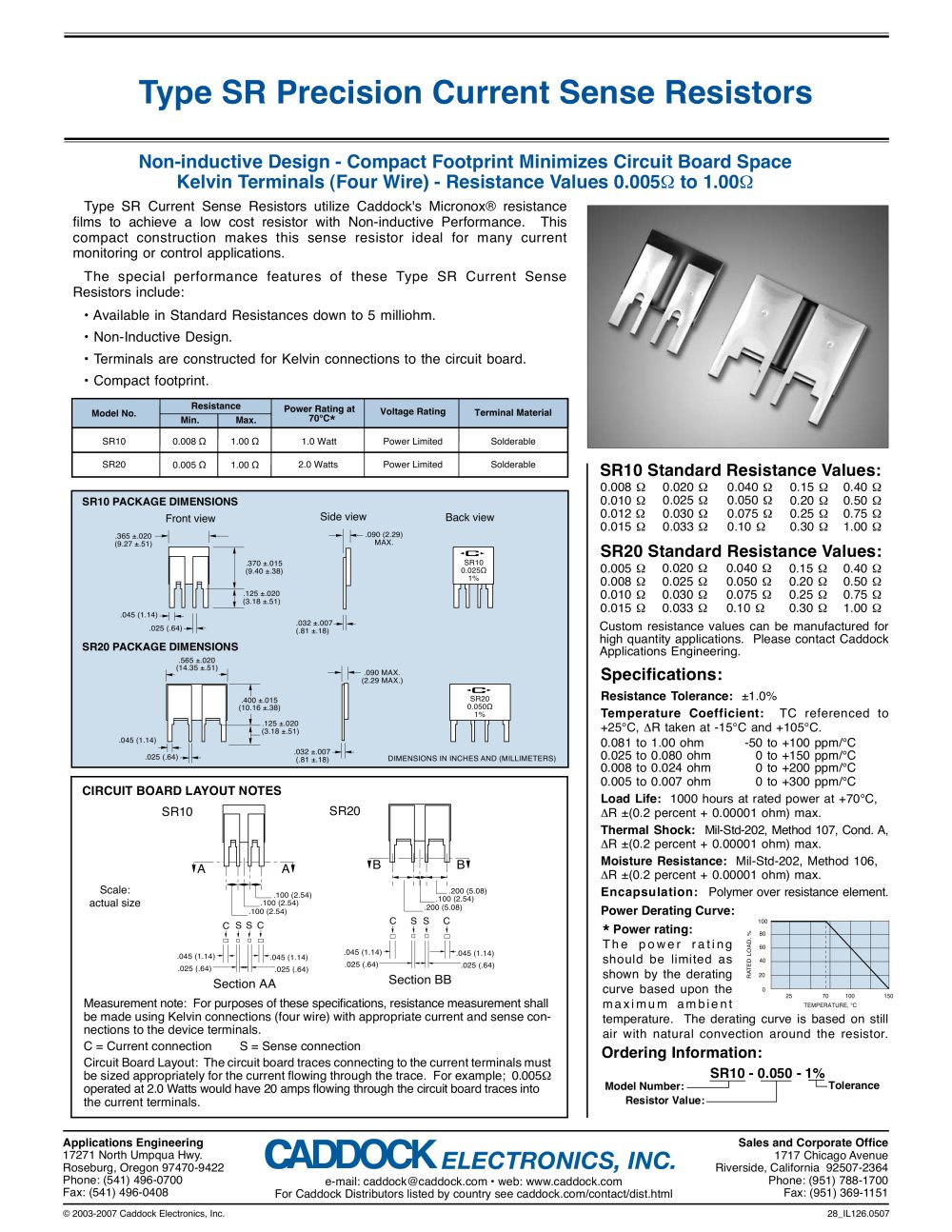 Type SR Precision Current Sense Resistors - Caddock Electronics