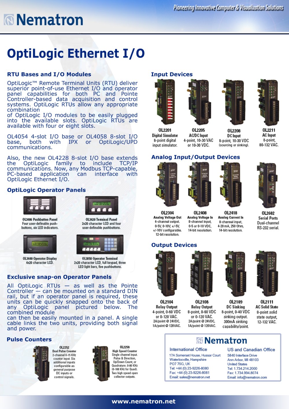 Bases, Ethernet, I/O Modules and Operator Panels - Nematron Europe