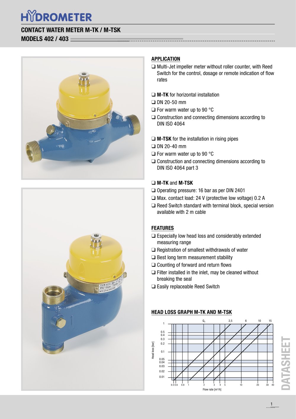 contact water meter M-TK / model 402 / M-TSK / model 403 - HYDROMETER