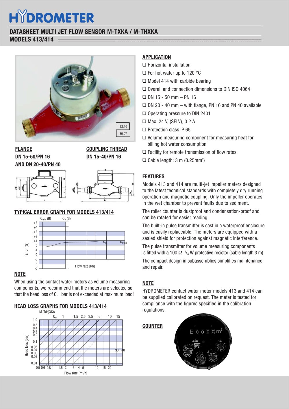 Multi Jet Flow Sensor M-TXKA/M-THXKA - HYDROMETER