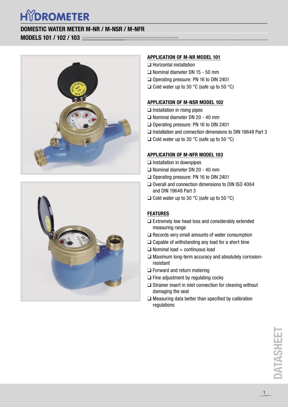 wet runner M-NR model 101 / M-NSR model 102 / M-NFR model 103 - HYDROMETER