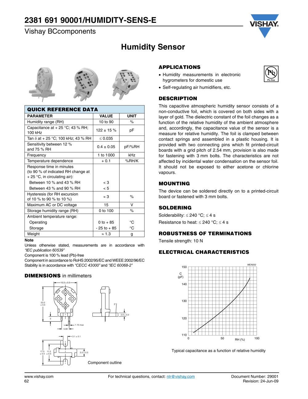 2381 691 90001/HUMIDITY-SENS-E - VISHAY