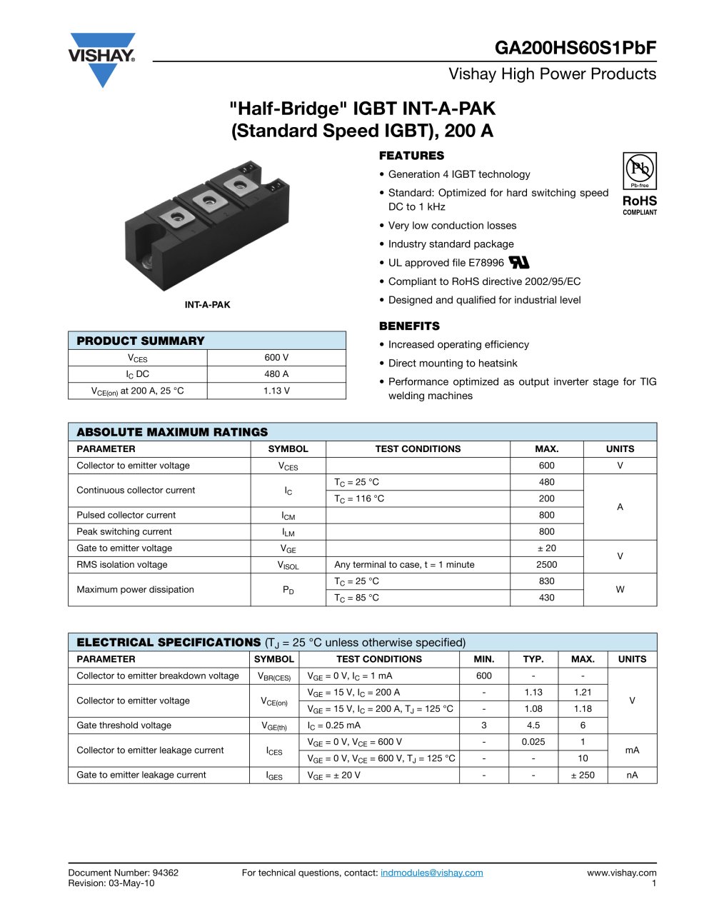Modules - Modules, IGBT - DC Collector Current 100 A and above - VISHAY