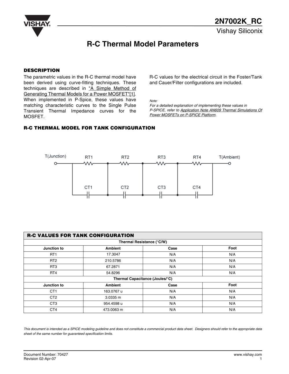 RC Thermal Model for 2N7002K - VISHAY