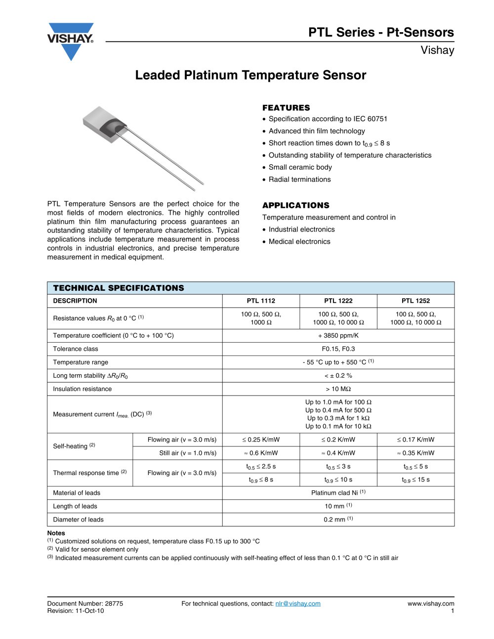 Resistors, Non-linear - Platinum Sensors-RTD - VISHAY