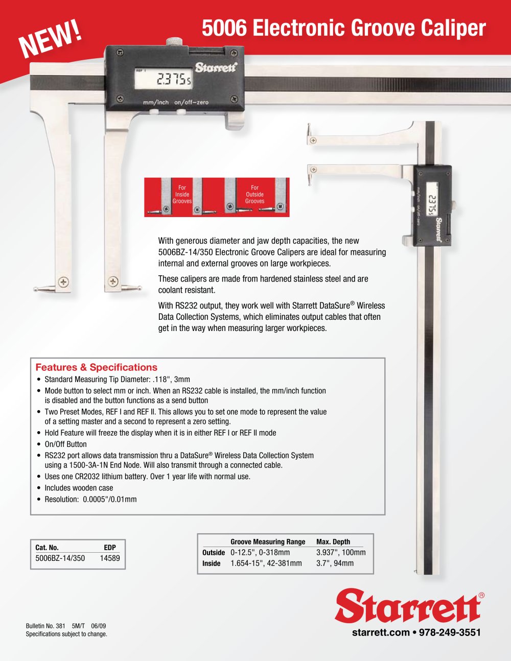 5006 Electronic Groove Caliper - STARRETT
