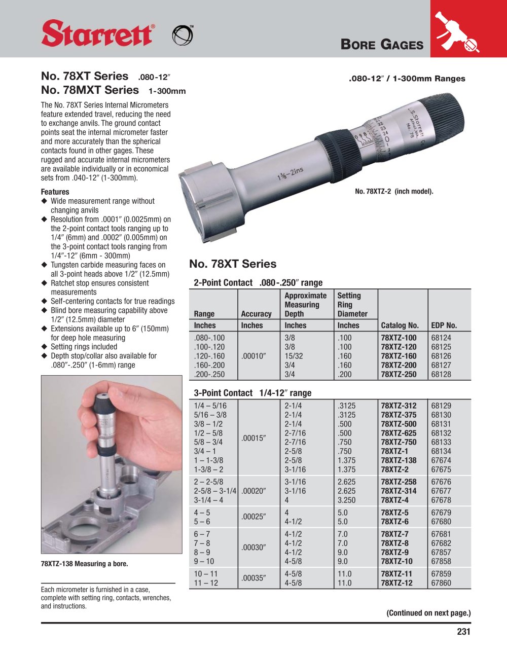 BORE GAGES No. 78XT Series - STARRETT