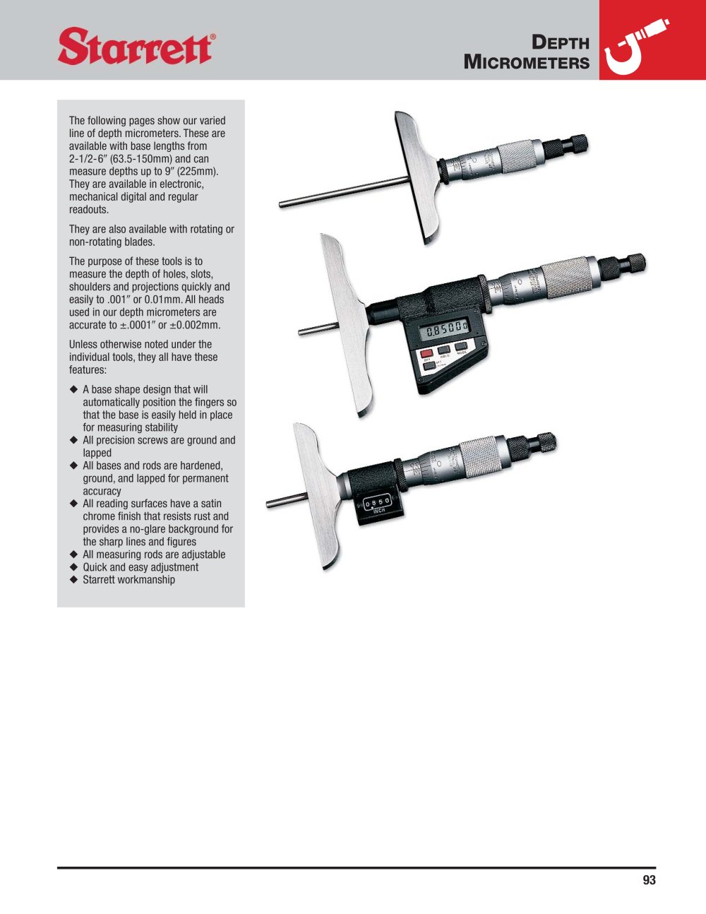 DEPTH MICROMETERS - STARRETT