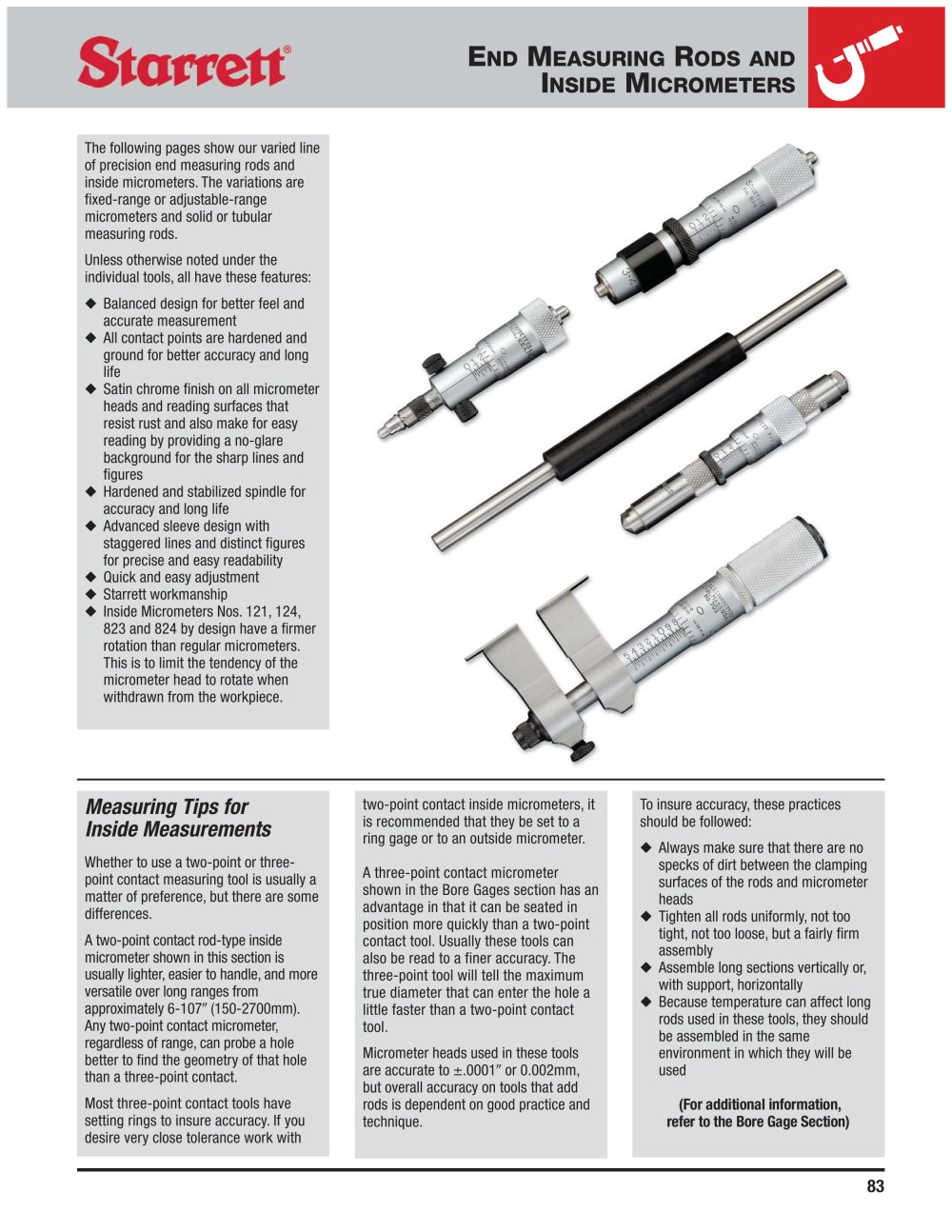 END MEASURING RODS AND INSIDE MICROMETERS - STARRETT
