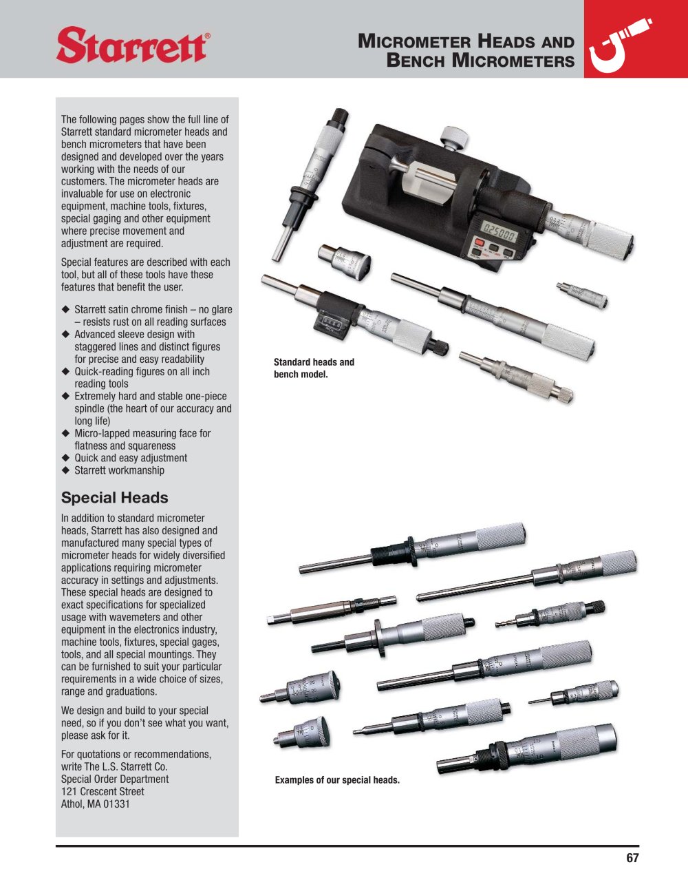 MICROMETER HEADS AND BENCH MICROMETERS - STARRETT