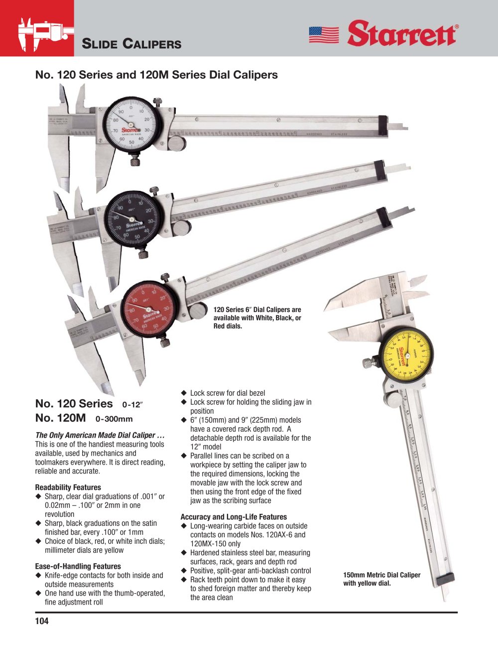 No. 120 Series and 120M Series Dial Calipers - STARRETT