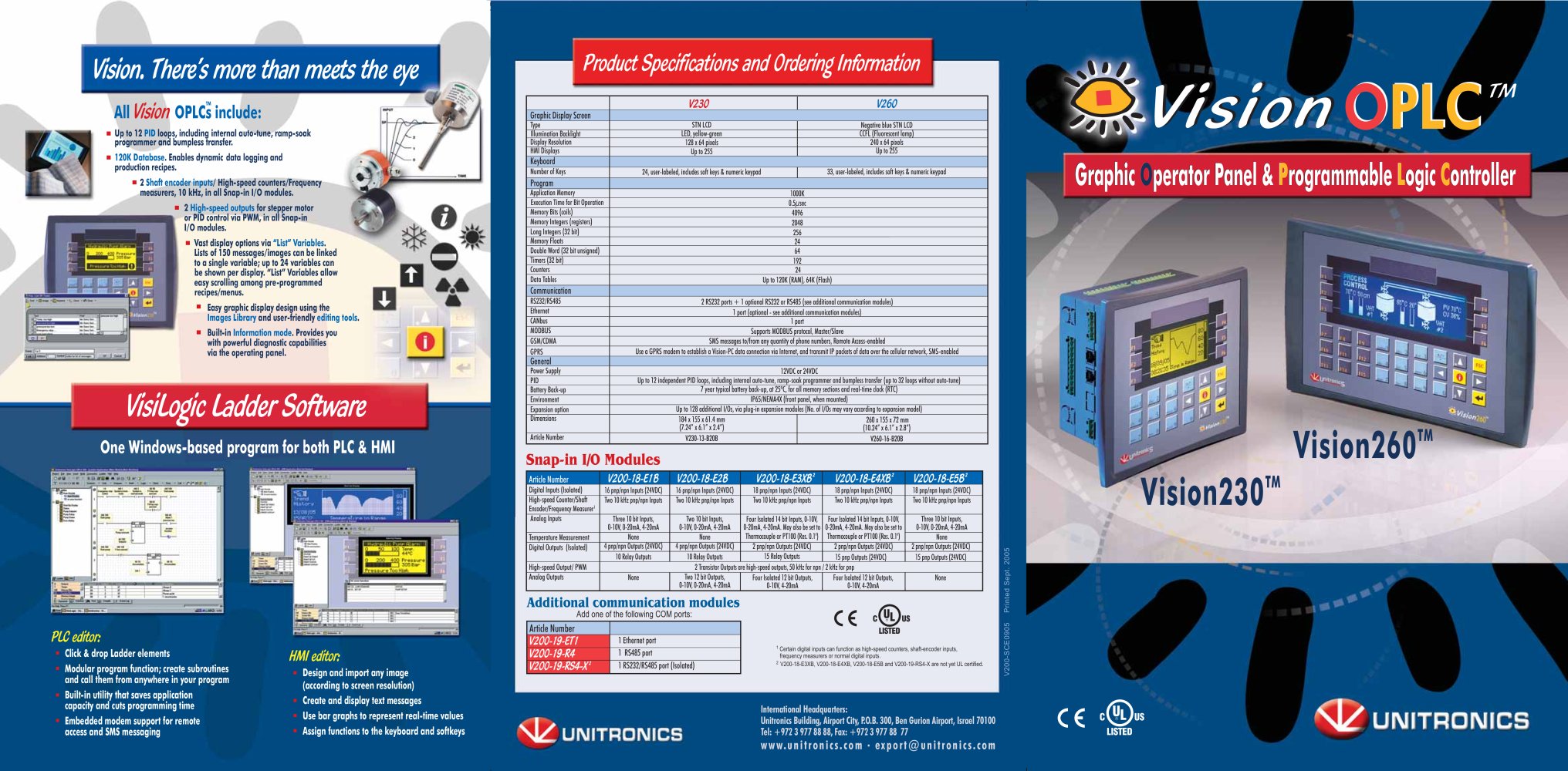 Vision230/260 : PLC with Graphic HMI & Snap-in I/O modules - Unitronics