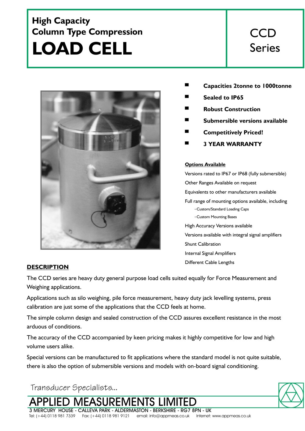 Column Load Cell - Compression - Applied Measurements