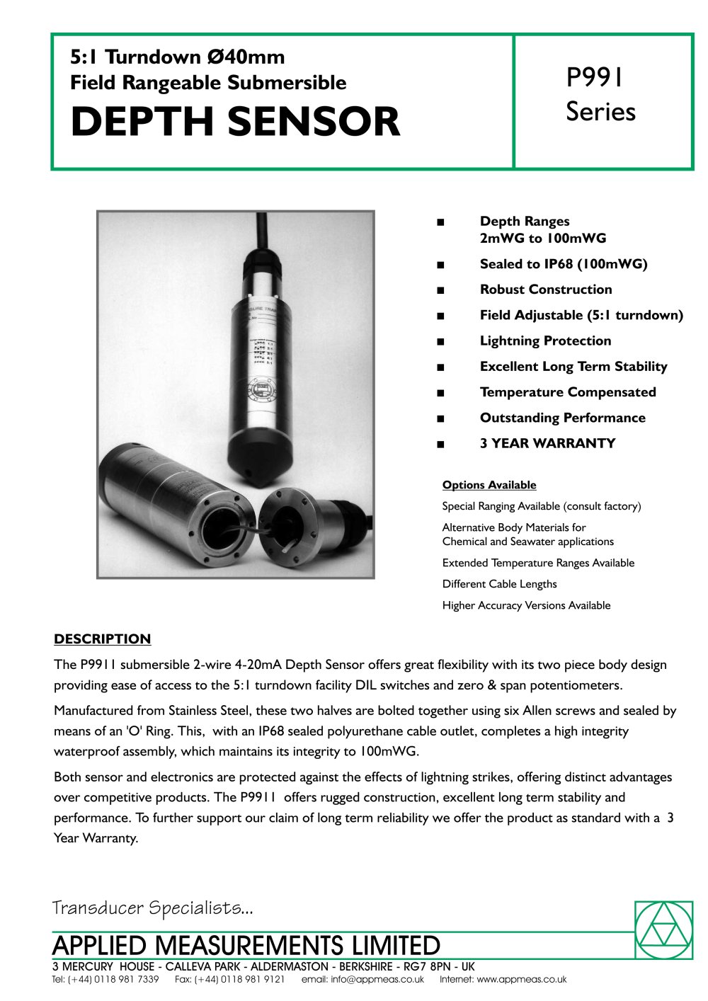 Depth/Level Transmitter - Applied Measurements