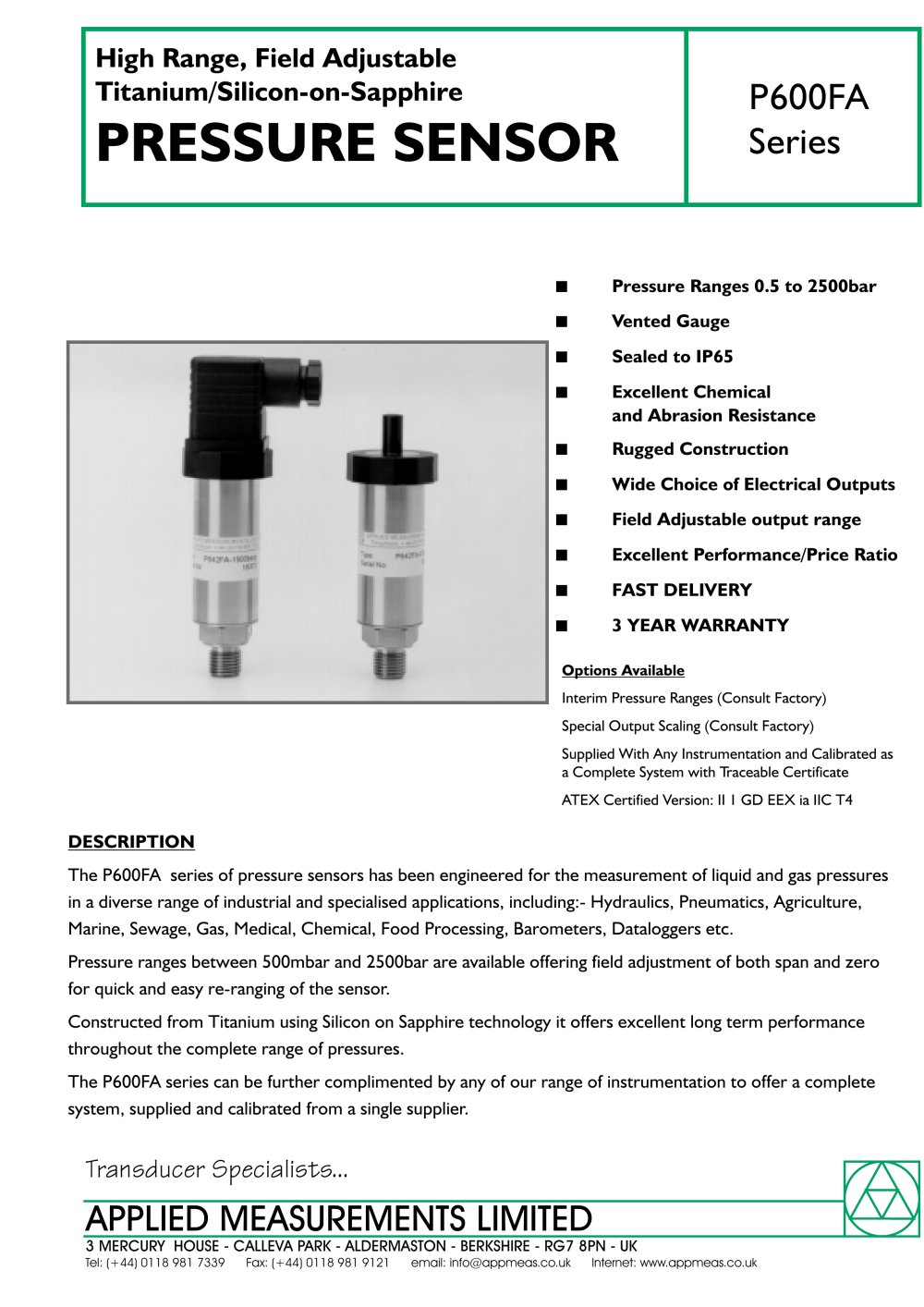 Industrial - Field Adjustable - Applied Measurements