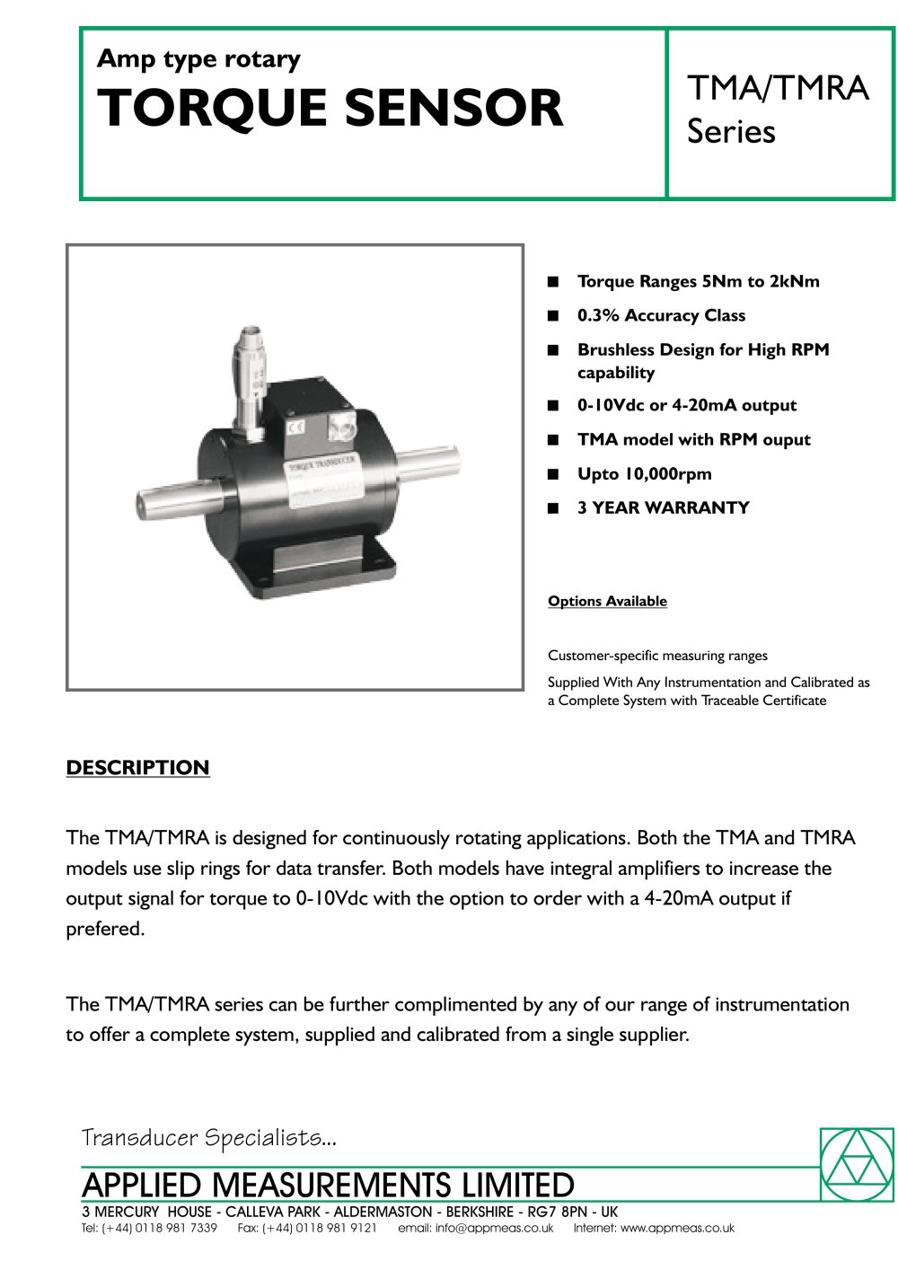 Rotary - Parallel Shaft TMA/TMRA - Applied Measurements