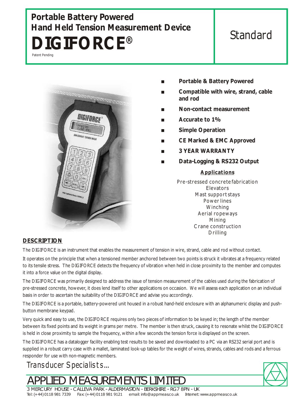 The Digiforce&reg; - Applied Measurements