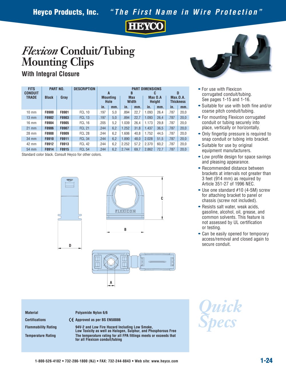 Flexicon Conduit/Tubing Mounting Clips With Integral Closure - Heyco