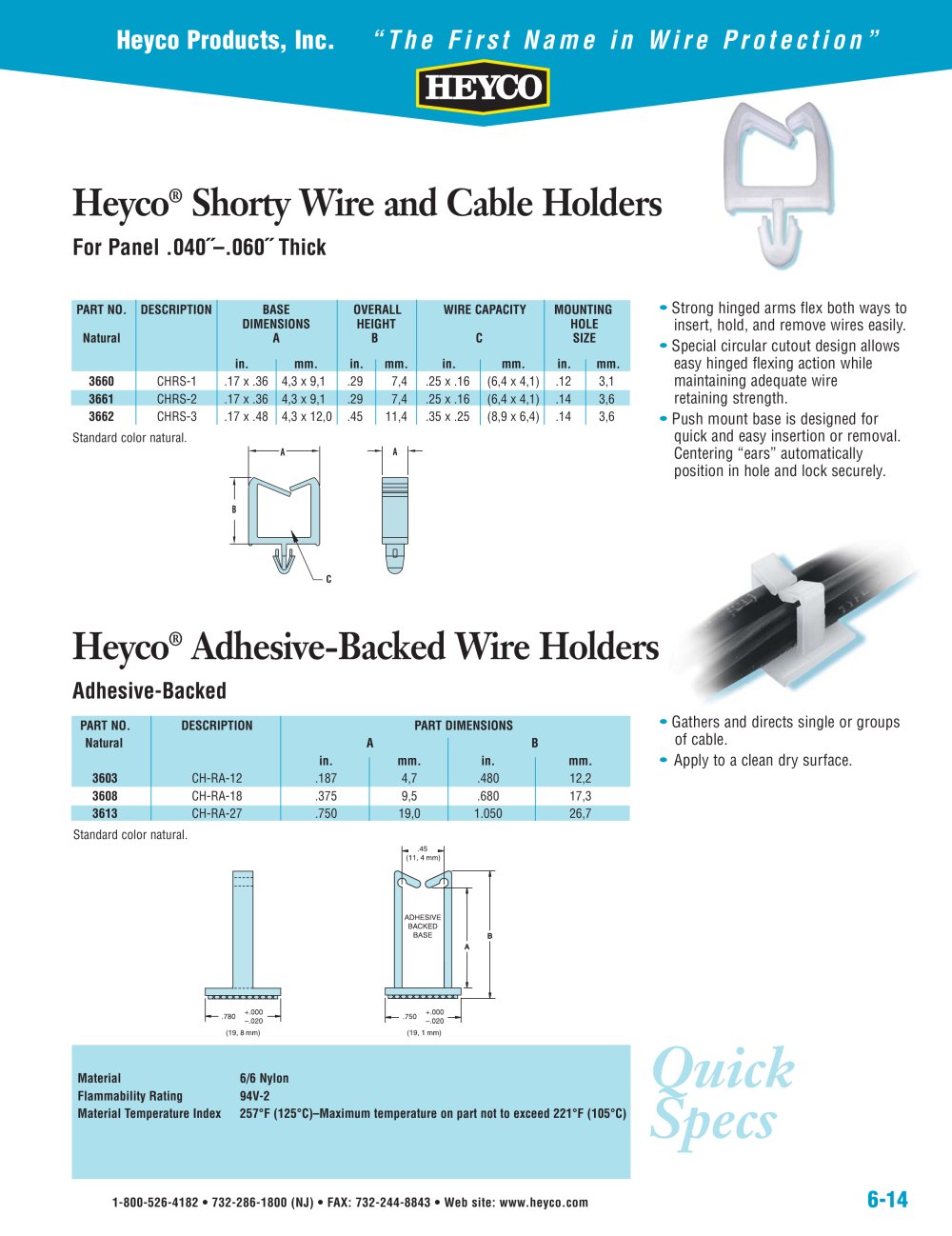 Heyco&reg; Adhesive-Backed Wire Holders - Heyco