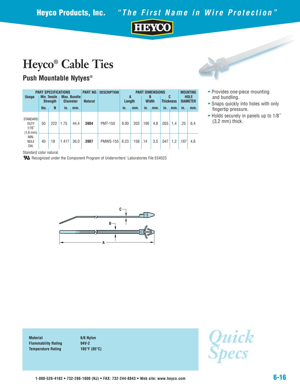 Heyco&reg; Cable Ties Push Mountable Nytyes&reg; - Heyco