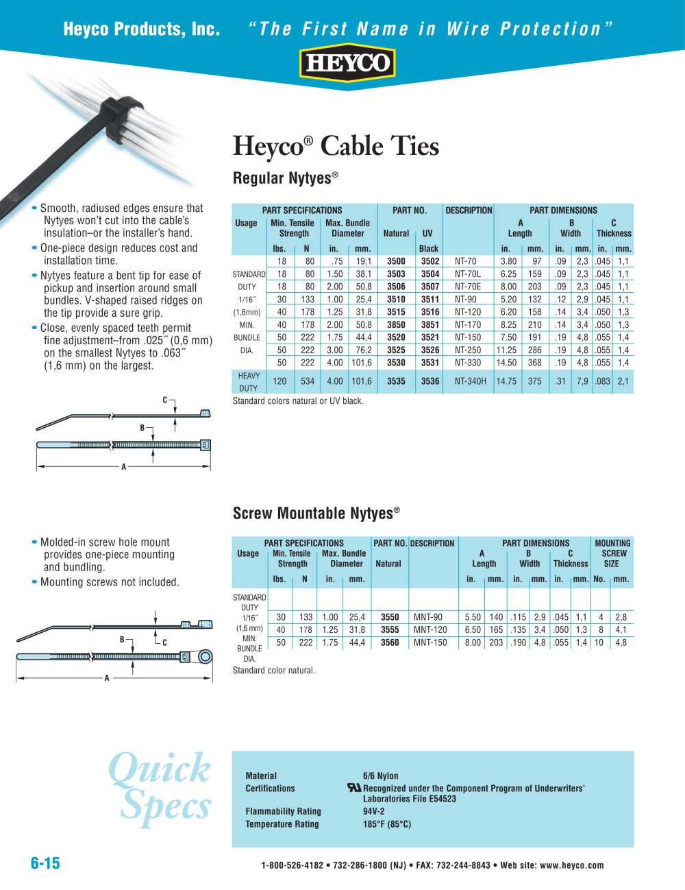 Heyco&reg; Cable Ties Regular Nytyes&reg; - Heyco