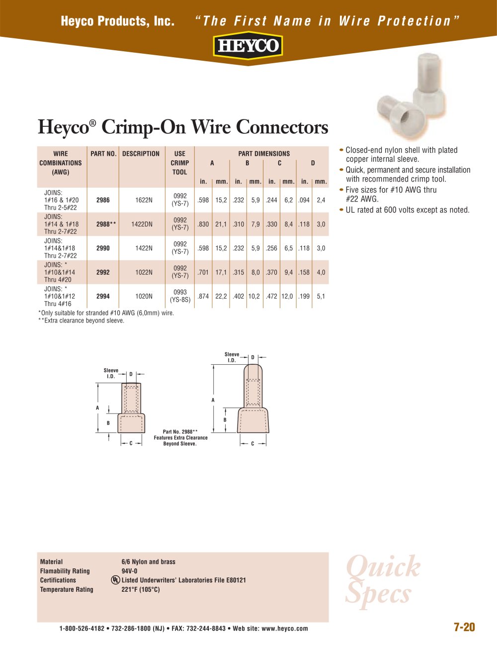 Heyco&reg; Crimp-On Wire Connectors - Heyco