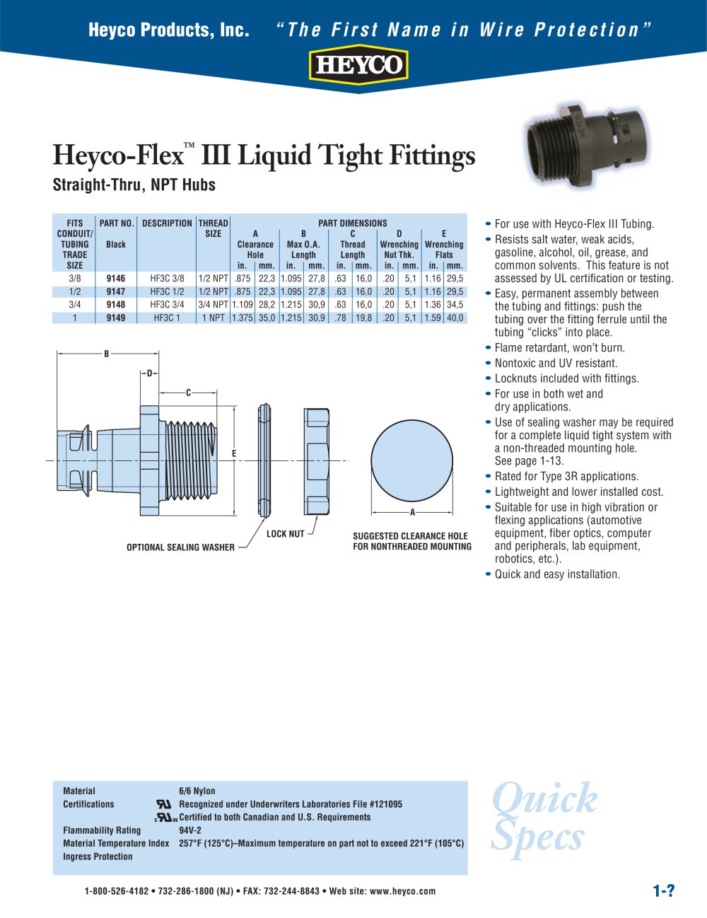 Heyco-Flex� III Liquid Tight Fittings - Heyco