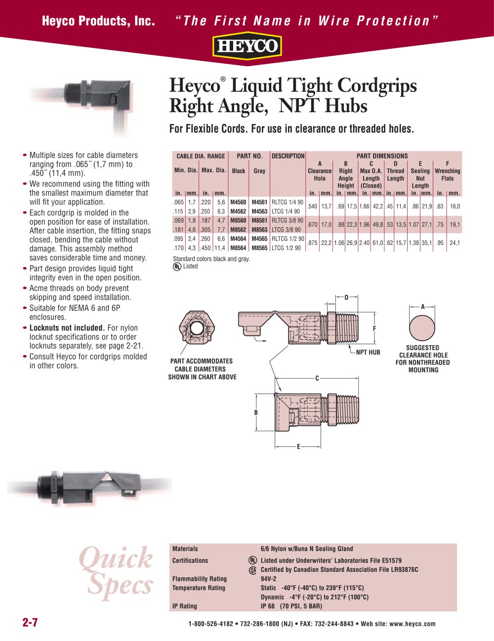 Heyco&reg; Liquid Tight Cordgrips Right Angle, NPT Hubs - Heyco