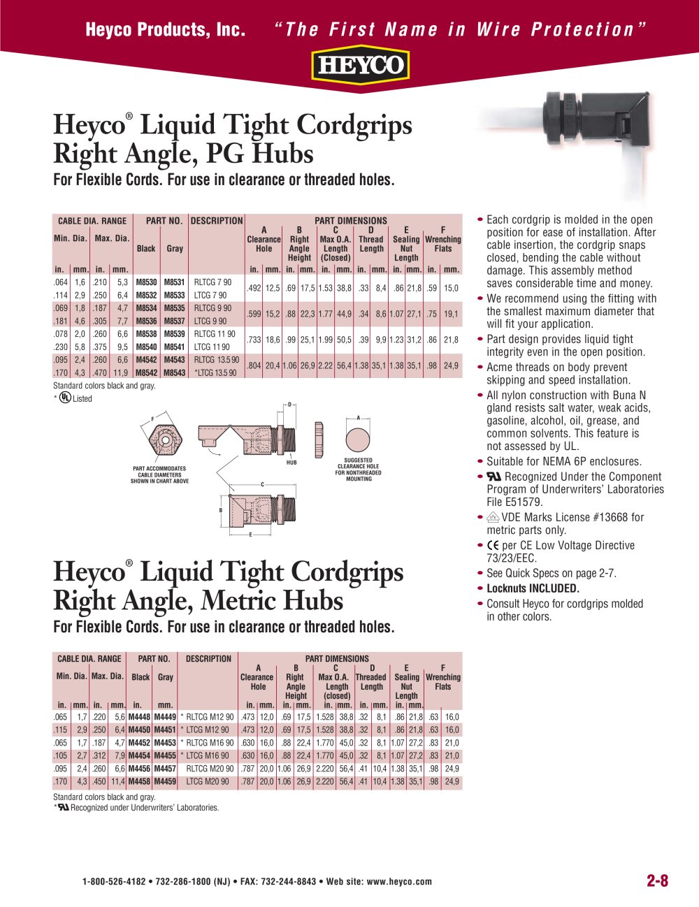 Heyco&reg; Liquid Tight Cordgrips Right Angle, PG Hubs - Heyco
