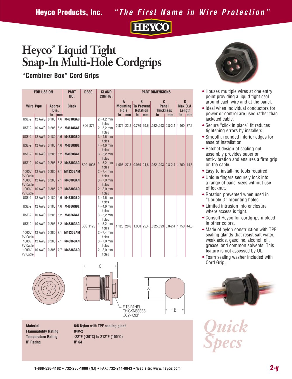 Heyco&reg; Liquid Tight Snap-In Multi-Hole Cordgrips - Heyco