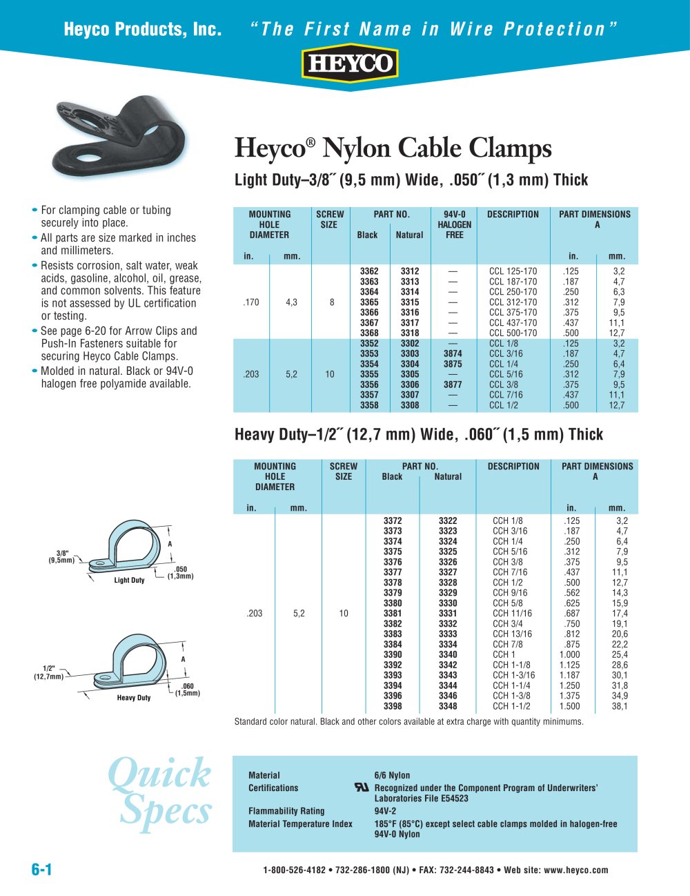 Heyco&reg; Nylon Cable Clamps - Light Duty - Heyco